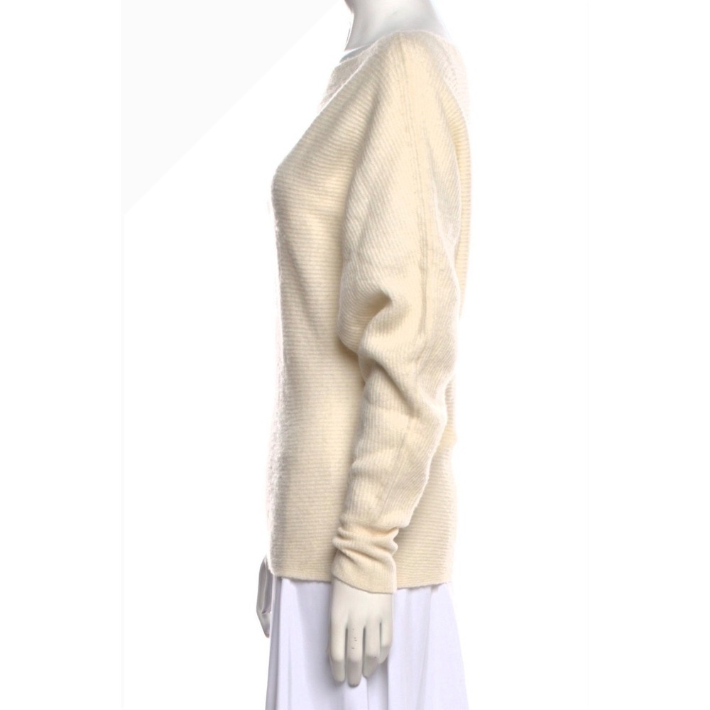 Intermix Asymmetrical Wool Cashmere Sweater Women P Cream Ribbed Knit *FLAW - Picture 2 of 11